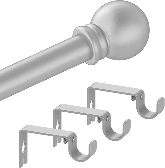 Silver Curtain Rods for Bedroom with Brackets,5/8 Inch Diameter Small Window Curtain Rod Adjustable 32 to 120 Inches,Easy Install Drapery Rods,Gray