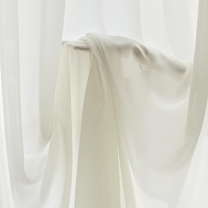 FMFUNCTEX Sheer Non-See-Through Netural Beige Curtains for Bedroom, Faux Silk that Let Light Curtains 72 inches Long Light Filtering Privacy Sheer Drapes for Living Room, Rod Pocket 2 Panels Set