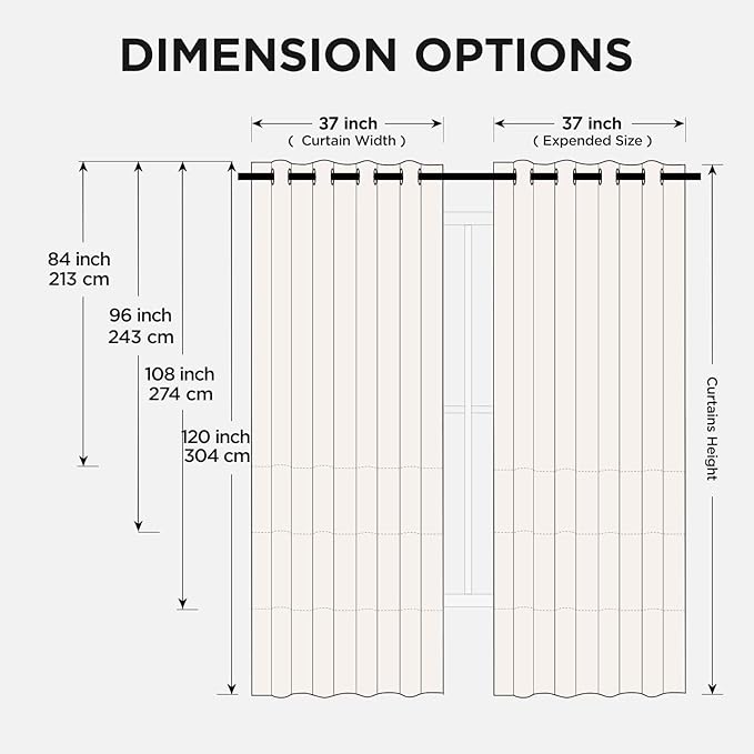 Joydeco Blackout Curtains 108 Inches Long 2 Panels Set, Thermal Insulated Long Curtains& Drapes 2 Burg, Room Darkening Drapes for Bedroom Living Room Window (Black, W37 x L108 Inch)