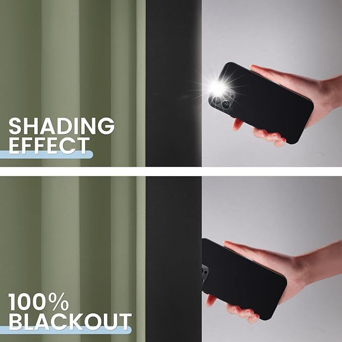 SimpleHome 100% Blackout Curtains for Bedroom,Thermal Insulated Light Sage Grommet Window Drapes Room Darkening Curtains for Living Room with Black Back,52 x 96 Inch,2 Panels