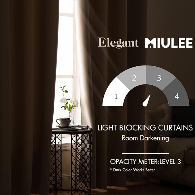 MIULEE Blackout Curtains for Bedroom Living Room Thermal Insulated Room Darkening Grommet Top Solid Light Blocking Drapery Set of 2 Window Panels 52 x 102 Inches Beige