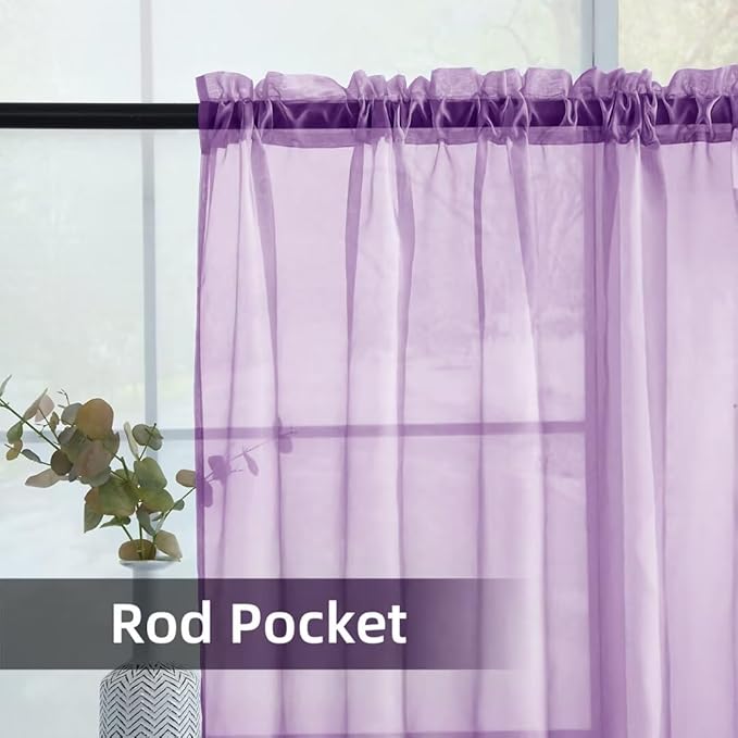 youleyar Solid Sheer Rod Pocket Curtain Voile Draperies 2 Panels White Beige Black Grey Coffee 52 Inch Width 96 Inch Long 1 Pair for Kitchen Bedroom Children Living Room Yard (Lavender,52Wｘ96L)