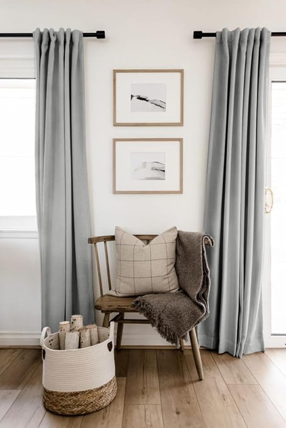 100% Blackout Shield Linen Blackout Curtains for Bedroom 90 Inches Long, Back Tab/Rod Pocket Living Room Drapes, Thermal Insulated Blackout Curtains 2 Panels Set, 50" W x 90" L, Ash Grey