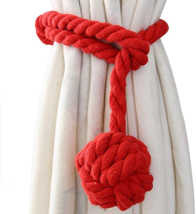 Melaluxe 2 Pack Curtain Tiebacks - Heavy Duty Curtain Rope Tieback, Handmade Rural Decorative Curtain Holdbacks (Red)