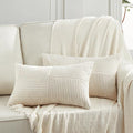 Fancy Homi 2 Packs Cream Long Lumbar Decorative Throw Pillow Covers 12x24 Inch for Couch Bed Sofa, Rustic Farmhouse Boho Home Decor, Soft Striped Corduroy Rectangle Accent Cushion Case 30x60 cm