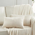 Fancy Homi 2 Packs Cream Lumbar Decorative Throw Pillow Covers 14x22 Inch for Living Room Couch Bed Sofa, Rustic Farmhouse Boho Home Decor, Soft Striped Corduroy Rectangle Accent Cushion Case 35x55 cm