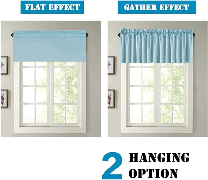 H.VERSAILTEX Blackout Valances for Windows,Kitchen Curtains Valance for Living Room/Bedroom/Bathroom Short Window Privacy Decorative Rod Pocket, 52" W x 18,4 Panels, Aqua