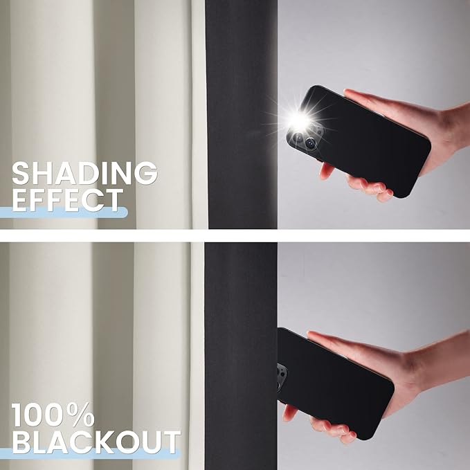 SimpleHome 100% Blackout Curtains for Bedroom,Thermal Insulated Cream Grommet Window Drapes Room Darkening Curtains for Living Room with Black Back,62 x 84 Inch,2 Panels
