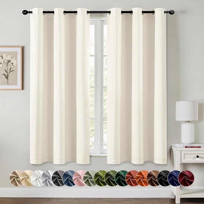 MIULEE Birch Blackout Curtains for Bedroom Living Room 45 Inches Long 2 Panels, Thermal Insulated Room Darkening Drapes Solid Grommet Noise Reduction Light Blocking Window Treatments 40x45 Inch