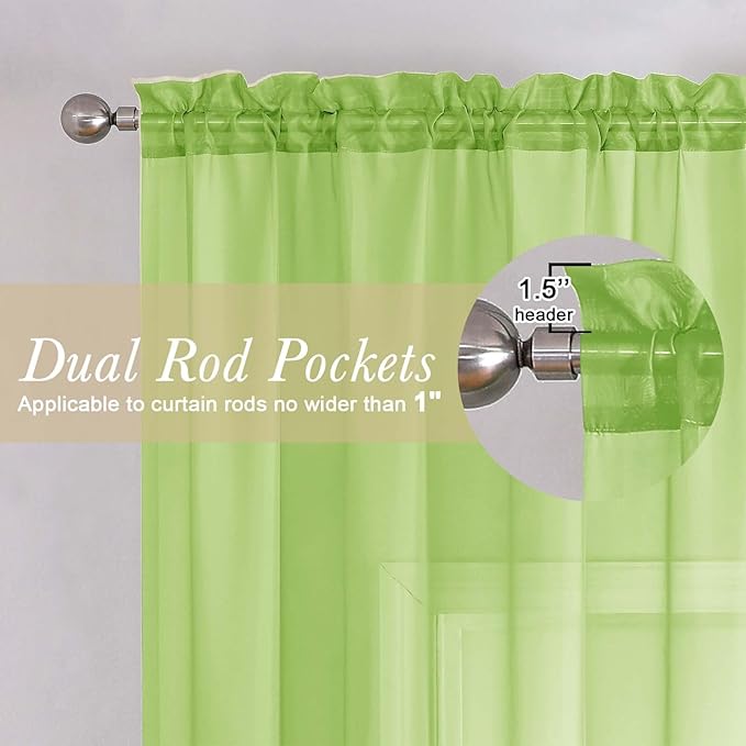 Lecloud Lime Sheer Curtains 78 Inches Long 2 Panels, Rod Pockets Light Filtering Living Room Decor Window Curtains for Bedroom, Elegant Solid Color Window Treatment Drapes, Each Panel 42" W x 78" L