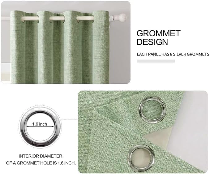 MIULEE Linen Texture Curtains, 2 Panels (52"W x 108"L) Sage Green, Blackout, Grommet, Room Darkening, Bedroom, Living Room, Nursery