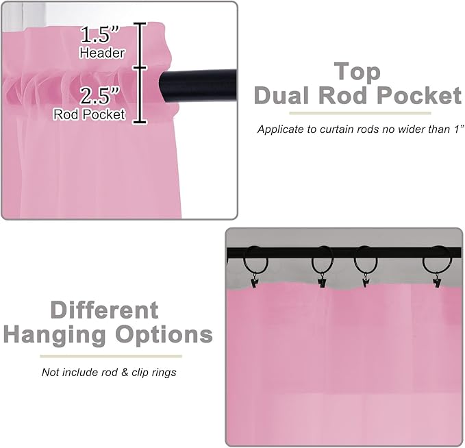 Sheer Pink Curtains for Bedroom Living Room 90 Inches Long 2 Panels Set, Soft Airy Light Filtering Sheer Window Treatments, Modern Rod Pocket Curtains Drapes, Each 42" Wx90 L Inch