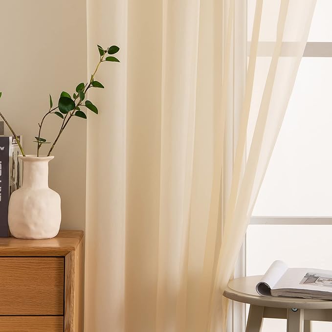 MIULEE 2 Panels Solid Color Sheer Window Curtains Elegant Window Voile Panels/Drapes/Treatment for Bedroom Living Room (54 X 90 Inches Cream Beige)