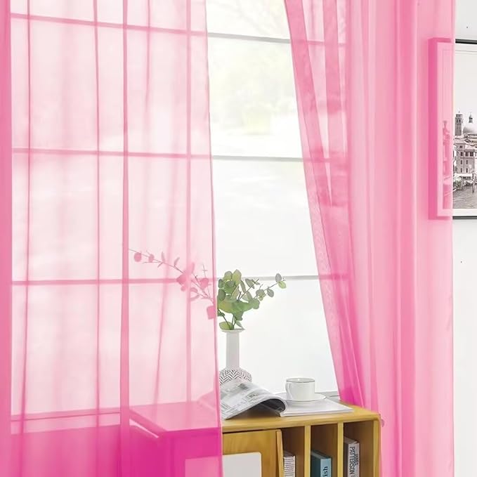 SpaceDresser Basic Rod Pocket Sheer Voile Window Curtain Panels Pink 1 Pair 2 Panels 60 Width 72 Inch Long for Kitchen Bedroom Children Living Room Yard（Pink, 60W x 72L）