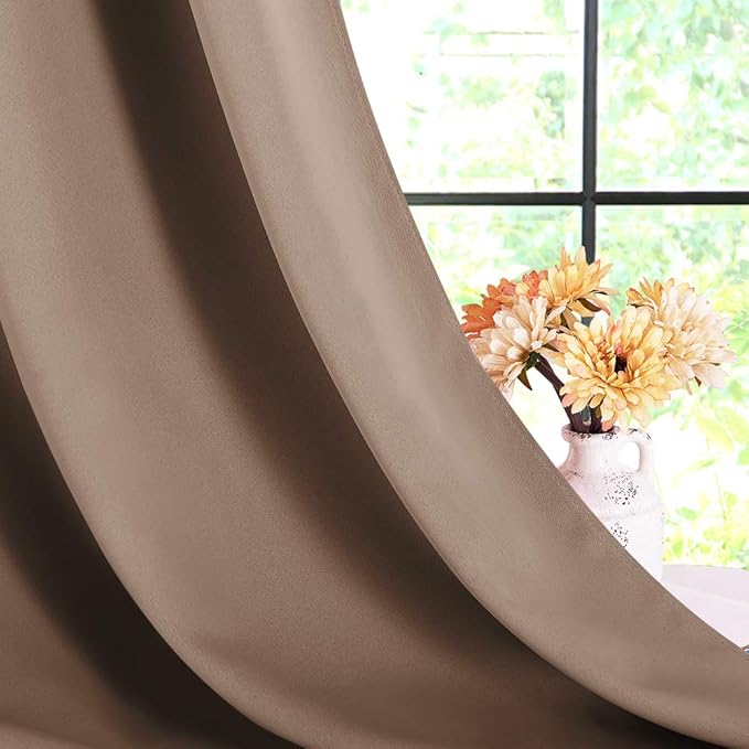 NICETOWN Window Draperies Blackout Curtain Panels, Window Treatment Thermal Insulated Solid Grommet Blackout Drapes for Bedroom (One Pair, 70 by 72 inches, Cappuccino)