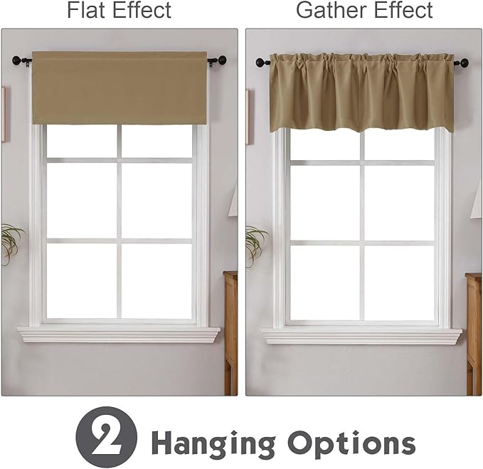 Chyhomenyc Taupe Valances for Window, Room Darkening Short Curtains for Kitchen Bedroom Living Room, Rod Pocket Top Small Window Treatment Valance RV Bunk Panels, 60Wx18L, 2 Pieces
