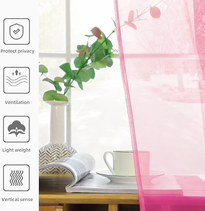 youleyar Solid Sheer Rod Pocket Curtain Voile Draperies 2 Panels White Beige Black Grey Ivory 70 Inch Width 72 Inch Long 1 Pair for Kitchen Bedroom Children Living Room Yard (Pink,70Wｘ72L)