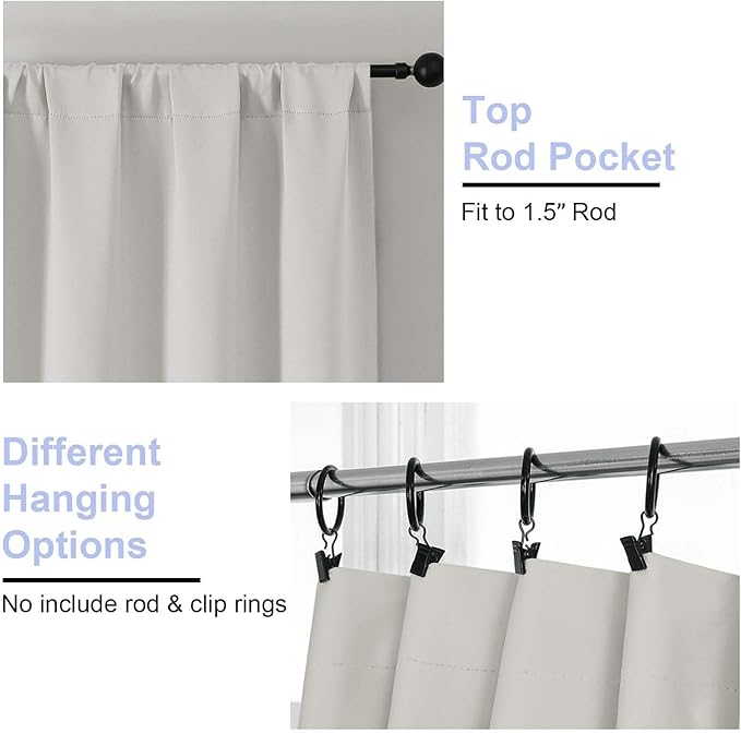 Simplebrand Ava Natural Short Blackout Curtains for Bedroom 54 Inches Long 2 Panels Set, Solid Thermal Insulated, Energy Saving Window Treatment Curtains Blackout Drapes, W40 x L54 Inch, Natural