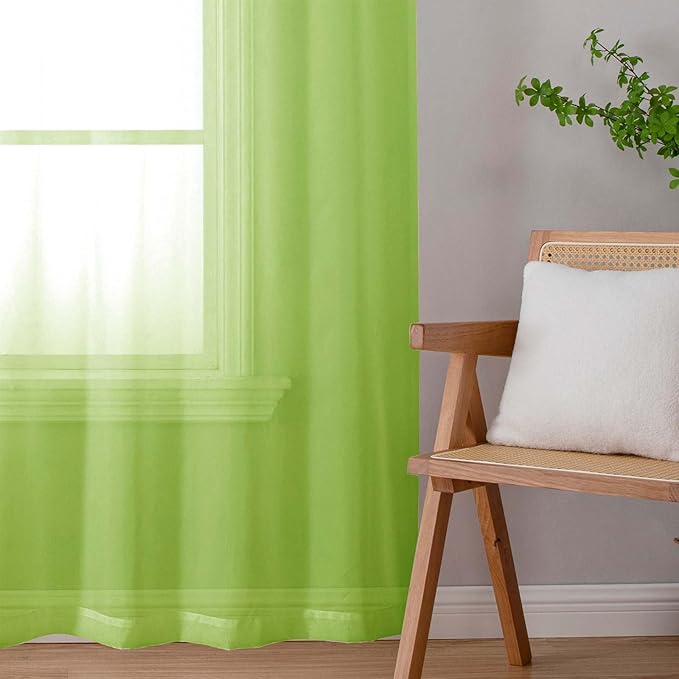 Lecloud Lime Sheer Curtains 78 Inches Long 2 Panels, Rod Pockets Light Filtering Living Room Decor Window Curtains for Bedroom, Elegant Solid Color Window Treatment Drapes, Each Panel 42" W x 78" L
