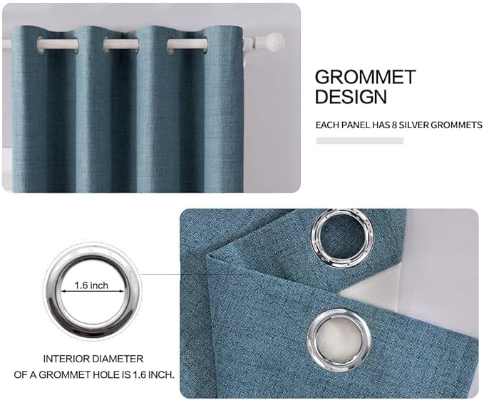 MIULEE Linen Texture Curtains for Bedroom Solid 100% Blackout Thermal Insulated Dusty Blue Curtains Grommet Room Darkening Drapes Luxury Decor for Living Room Nursery 52x63 Inch (2 Panels)