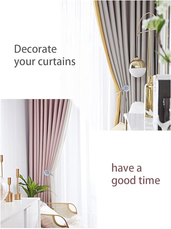 Magnetic Tiebacks for Curtains, 2 Pack Sparkling Crystal Flower Curtain Tiebacks Curtain Buckle Clips with High-Elastic Spring Wire for Home Office Decoration (Peacock Blue)