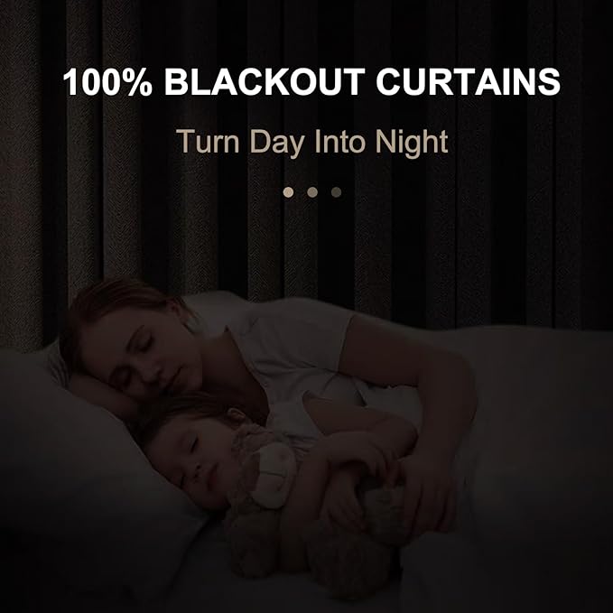 100% Blackout Shield Linen Blackout Curtains for Bedroom 102 Inches Long, Back Tab/Rod Pocket Living Room Drapes, Thermal Insulated Blackout Curtains 2 Panels Set, 50" W x 102" L, Black
