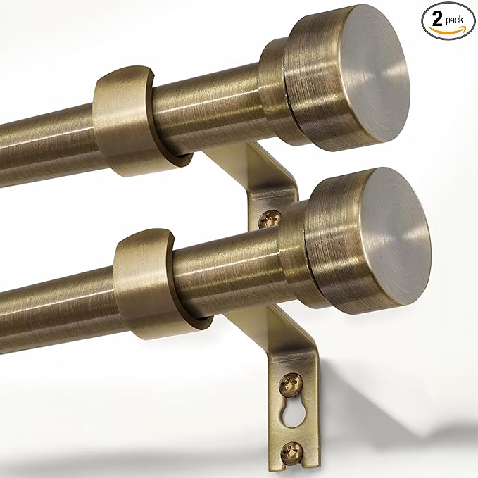 Lootkell 2 Pack Bronze Curtain Rods for Windows 66 to 120 Inches Adjustable Length Heavy Duty 1" Diameter Window Curtain Rod with Solid Metal Finials for Outdoor Farmhouse Bedroom Kitchen Living Room