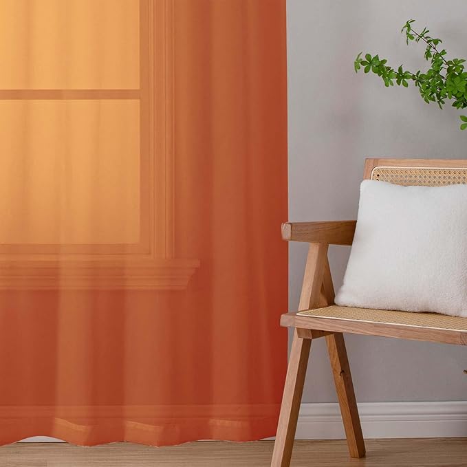 Sheer Orange Curtains for Bedroom Living Room 63 Inch Length 2 Panels, Airy Soft Light Filtering Sheer Dining Room Curtains, Modern Rod Pocket Drapes, Orange, Each 42" Wx63 L Inches