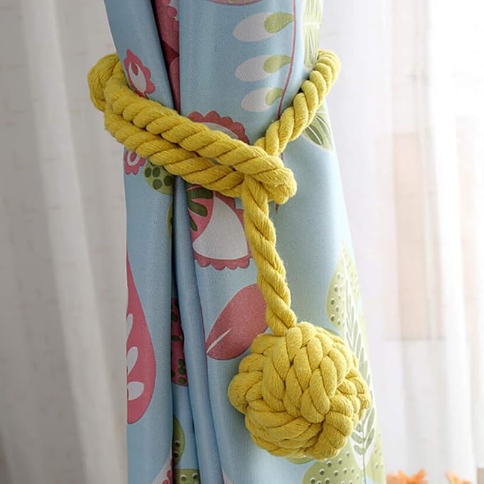 Melaluxe 4 Pack Curtain Tiebacks - Heavy Duty Curtain Rope Tieback, Handmade Rural Decorative Curtain Holdbacks (Yellow)