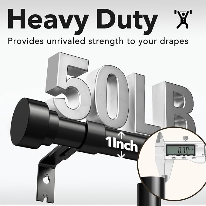 Extra Long Curtain Rods for Windows 32 to 240 Inch, 1 Inch Black Heavy Duty Curtain Rods for Patio, Farmhouse, Bedroom, Living Room, Adjustable Metal Drapery Rod (A1,Black,32"-240")
