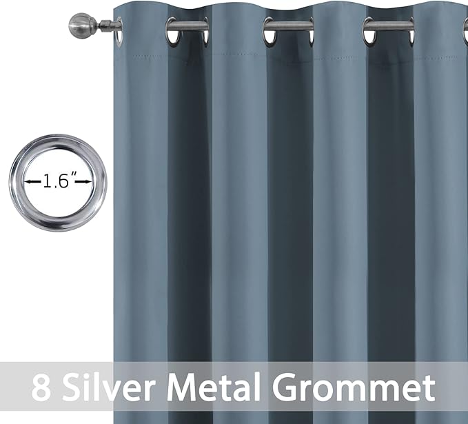 Yakamok Wide Thermal Blackout Patio Door Curtain Panel, Stone Blue Grommet Sliding Door Insulated Curtains, Extra Wide Curtains for Sliding Glass Door, Stone Blue, W52 x L84, 1 Panel