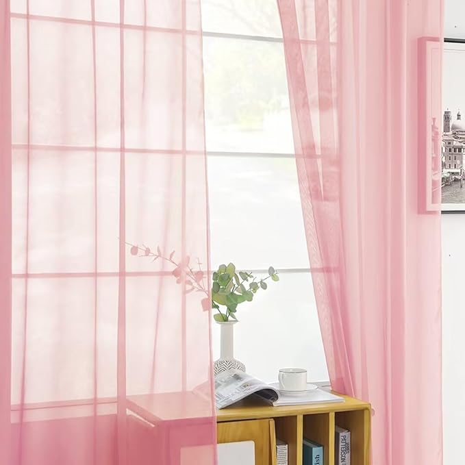 SpaceDresser Sheer Voile Window Treatment Rod Pocket Curtain Panels for Kitchen Bedroom Living Room Drapes Sunlight Filtering Privacy Semi Home Decor Assorted Colors Sizes (Blush, 52 W x 84 L)