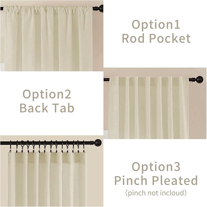 Joydeco Linen Curtains 72 Inch Length 2 Panel Sets,Light Filtering Curtains for Bedroom 52 Inch Wide Living Room Drapes with Back Tabs & Rod Pockets (W52 x L72 Inch, Linen)
