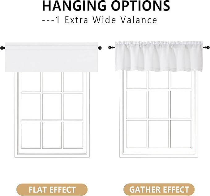 OVZME White Valance for Windows, Light Filtering Thick Textured Small Kitchen Valances for Window, Dual Rod Pocket Farmhouse Short Curtain for Bathroom Basement, 1 Piece, 60Wx22L Inch