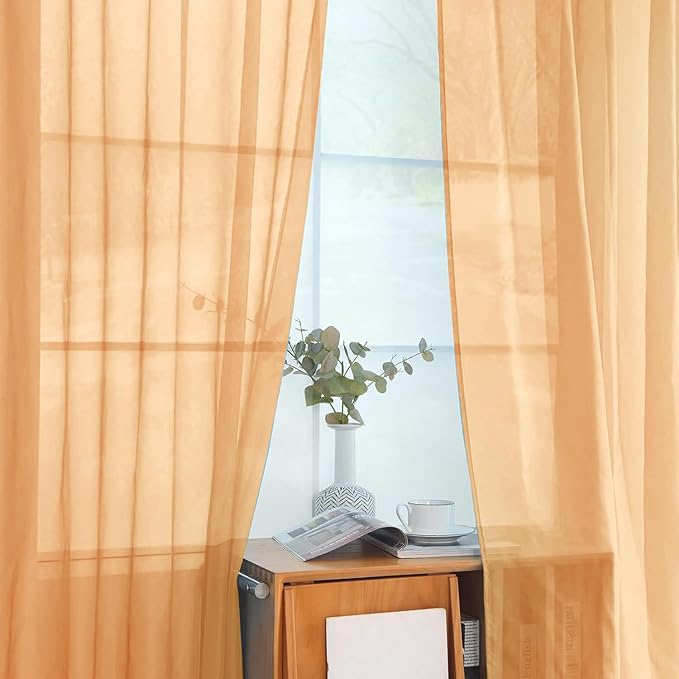 youleyar Solid Sheer Rod Pocket Curtain Voile Draperies 2 Panels White Beige Black Grey Coffee 60 Inch Width 96 Inch Long 1 Pair for Kitchen Bedroom Children Living Room Yard(Beige,60Wｘ96L)