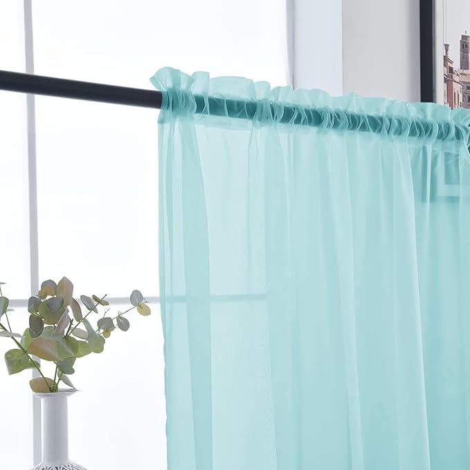SpaceDresser Basic Rod Pocket Sheer Voile Window Curtain Panels Sky Blue 1 Pair 2 Panels 52 Width 84 Inch Long for Kitchen Bedroom Children Living Room Yard（Sky Blue, 52W x 84L）