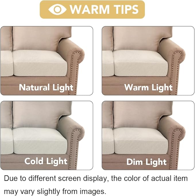 H.VERSAILTEX Super Stretch Individual Seat Cushion Covers Sofa Covers Couch Covers Slipcover Sets Thick Jacquard Textured Twill Fabric (3 Piece XL Sofa Cushion Covers, Cream)