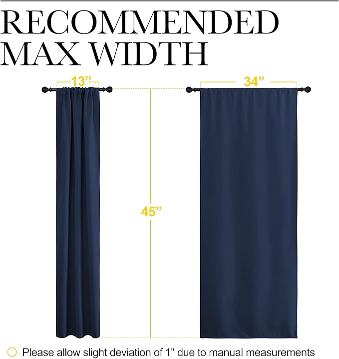 NICETOWN Kitchen Curtains, Short Blackout Curtains & Drapes, Thermal Insulated Rod Pocket Window Treatment Draperies for Nursery (Navy, 34 in x 45 in (W x L), Set of 2)