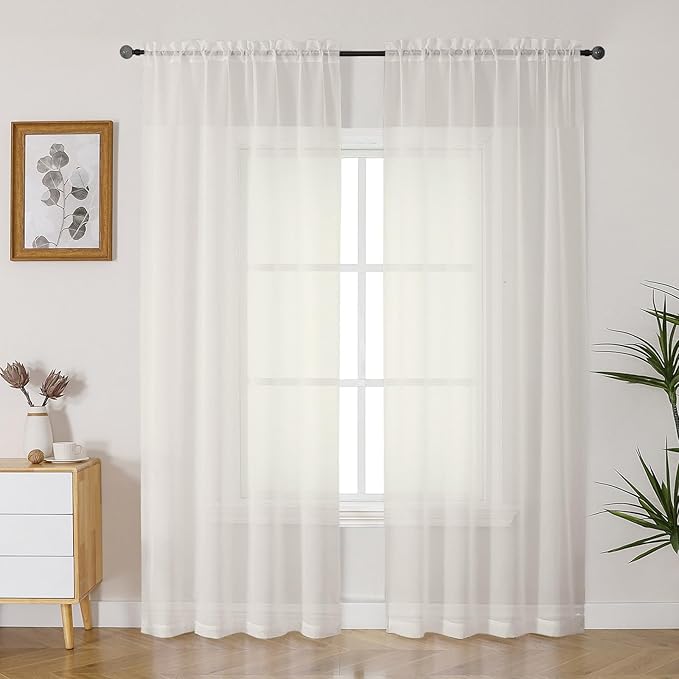 Gwine Ivory Sheer Curtains 84 Inches Long 2 Panels Set for Living Room, Rod Pocket Voile Bedroom Curtains, Light Filtering Solid Window Sheer Panels, Each 42" Wx84 L