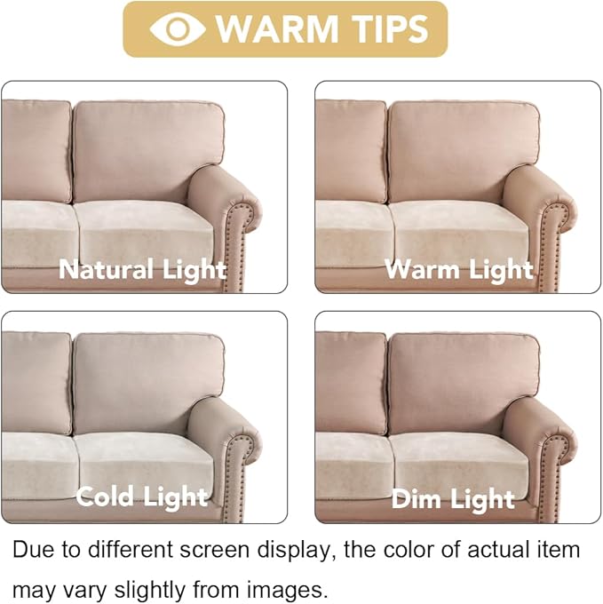 H.VERSAILTEX Velvet Stretch Couch Cushion Cover Plush Cushion Slipcover for Chair Loveseat Sofa Cushion Furniture Protector Seat Cushion Sofa Cover (3 Piece XL Sofa Cushion Covers, Ivory)