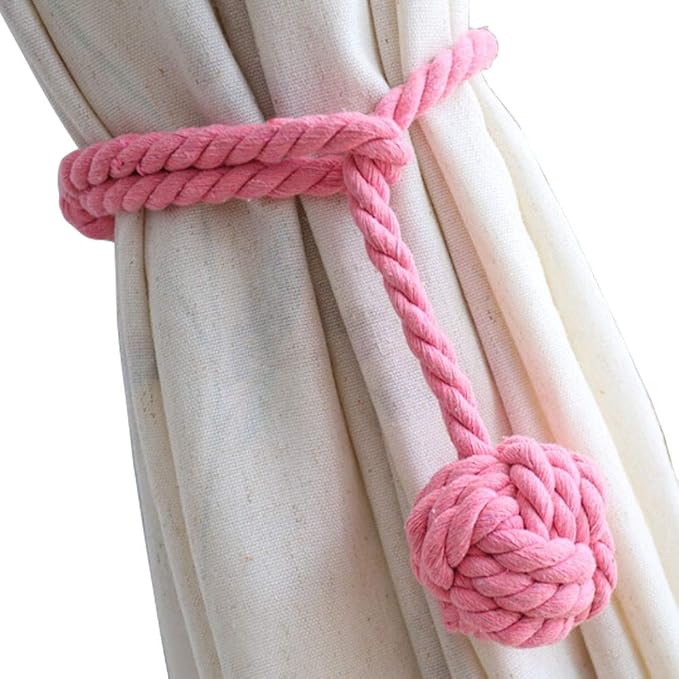Melaluxe 2 Pack Curtain Tiebacks - Heavy Duty Curtain Rope Tieback, Handmade Rural Decorative Curtain Holdbacks (Pink)