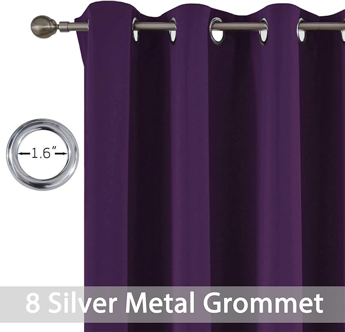 Yakamok Purple Blackout Curtains Room Darkening Thermal Insulated Grommet top Window Curtains for Living Room, 52 x 84 Inch,One Pair