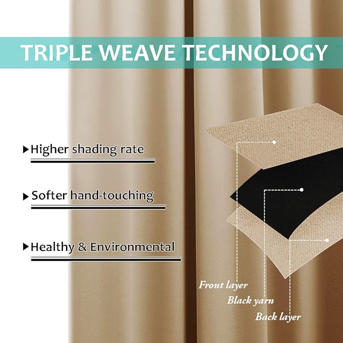 NICETOWN Living Room Completely Shaded Draperies, Privacy Protection & Noise Reducing Black Lined Insulated Window Treatment Curtain Panels for Patio Door (Set of 2 PCs, W42 x L84, Biscotti Beige)