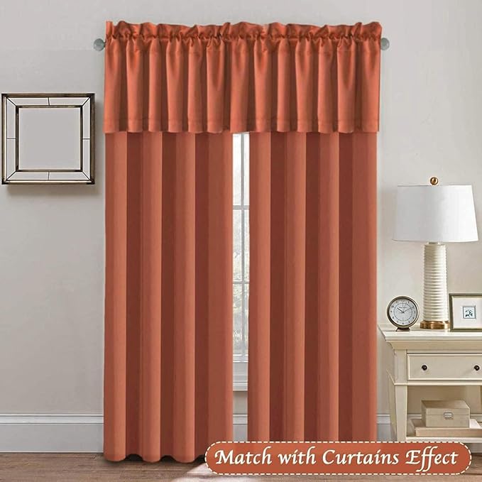H.VERSAILTEX Blackout Valances for Windows,Kitchen Valance Curtains for Living Room/Bedroom/Bathroom/Basement Privacy Rod Pocket Short Window Valance Curtains, 4 Panels 52" W x 18, Orange