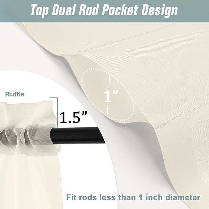 Cream Window Sheer Curtains 54 inch Length, Soft Airy Light Filtering Sheer Curtain 2 Panels Set, Dual Rod Pocket Gauze Drapes for Living Room Bedroom Dining Room, 2x42Wx54L Inches