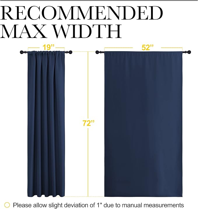 NICETOWN Window Curtains Blackout Draperies - Thermal Insulated Solid Top Pocket Blackout Drapes for Nursery Room (1 Pair, Navy, 52 x 72 Inch)