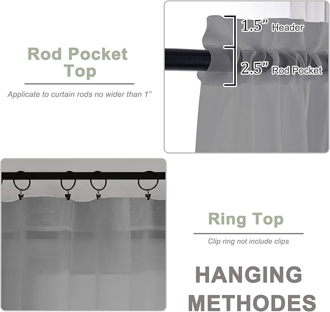 OWENIE Sheer Curtains 84 Inches Long 2 Panels Set, Sheer Grey Curtains for Living Room Bedroom 59 Inch Extra Wide, Modern Voile Filmy Rod Pocket Drapes, 2 Pcs, Each 59 W x 84L, Grey