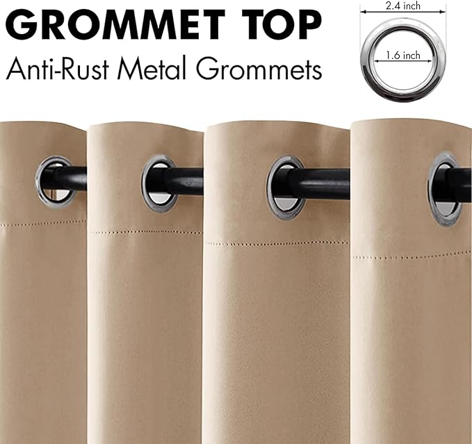 MIULEE Blackout Curtains for Bedroom Living Room Thermal Insulated Room Darkening Grommet Top Solid Light Blocking Drapery Set of 2 Window Panels 52 x 105 Inches Beige