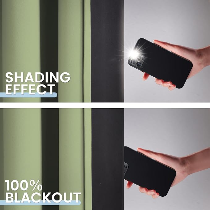 SimpleHome 100% Blackout Curtains for Bedroom,Thermal Insulated Sage Grommet Window Drapes Room Darkening Curtains for Living Room with Black Back,52 x 72 Inch,2 Panels