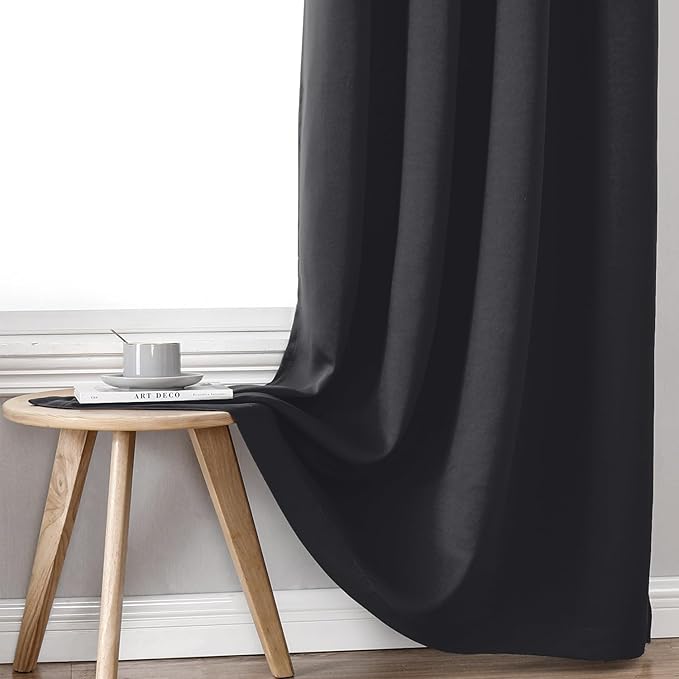 ChrisDowa 100% Blackout Curtains 108 inch Long for Bedroom with Black Liner, 2 Thick Layers Total Blackout Thermal Insulated Grommet Window Curtains 2 Panels Set (Dark Grey, 52 x 108 Inch)